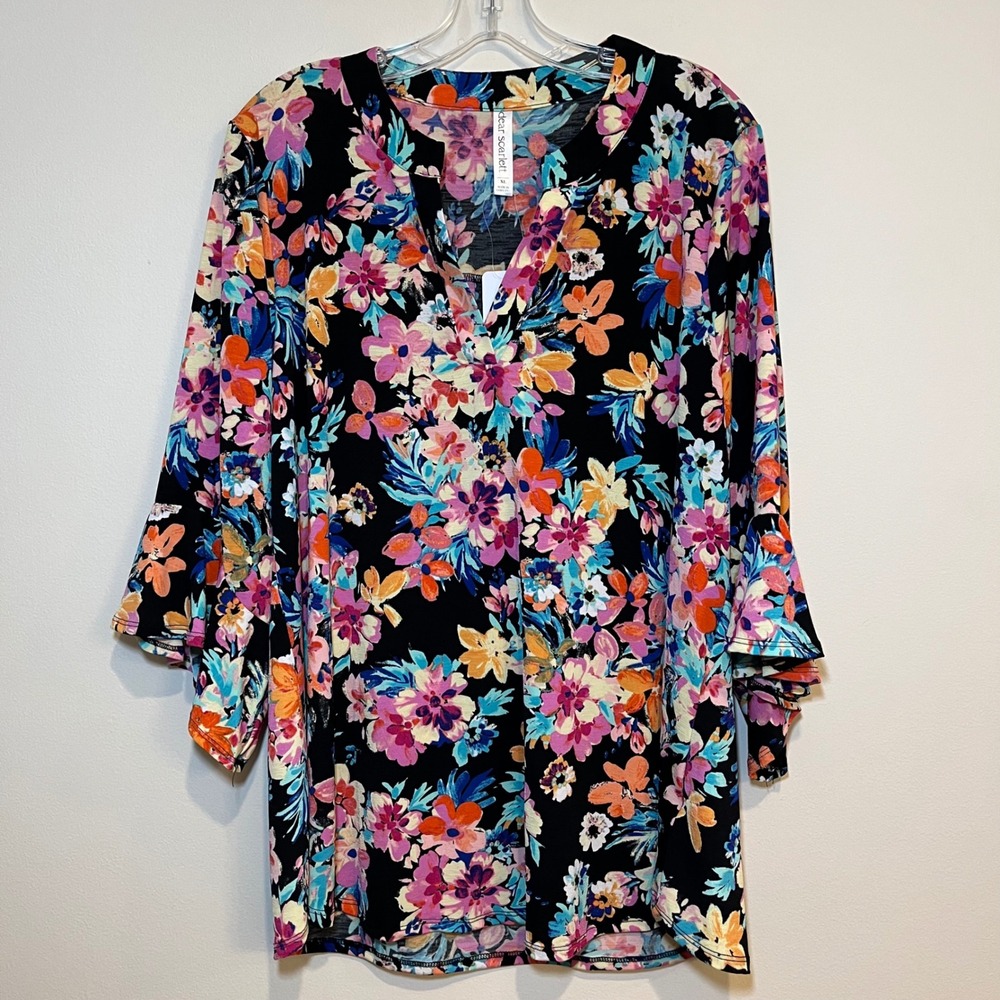 Dear Scarlett Faith Blouse 3/4‎ Bell Sleeve Top Multicolor Floral Size XL